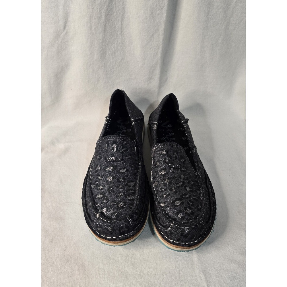Very G Womens Black Metallic Leopard Print Slip On Loafers Moc Toe Flats